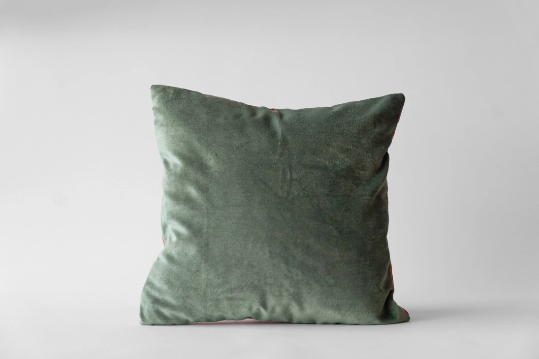 Mint yeşili- Somon Çift Taraflı Kadife Kırlent Kılıfı