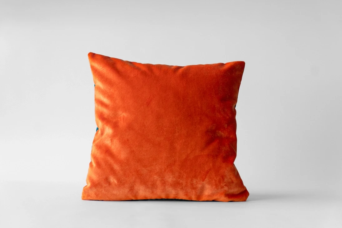 Yeşil-Turuncu Çift Taraflı Kadife Kırlent Kılıfı