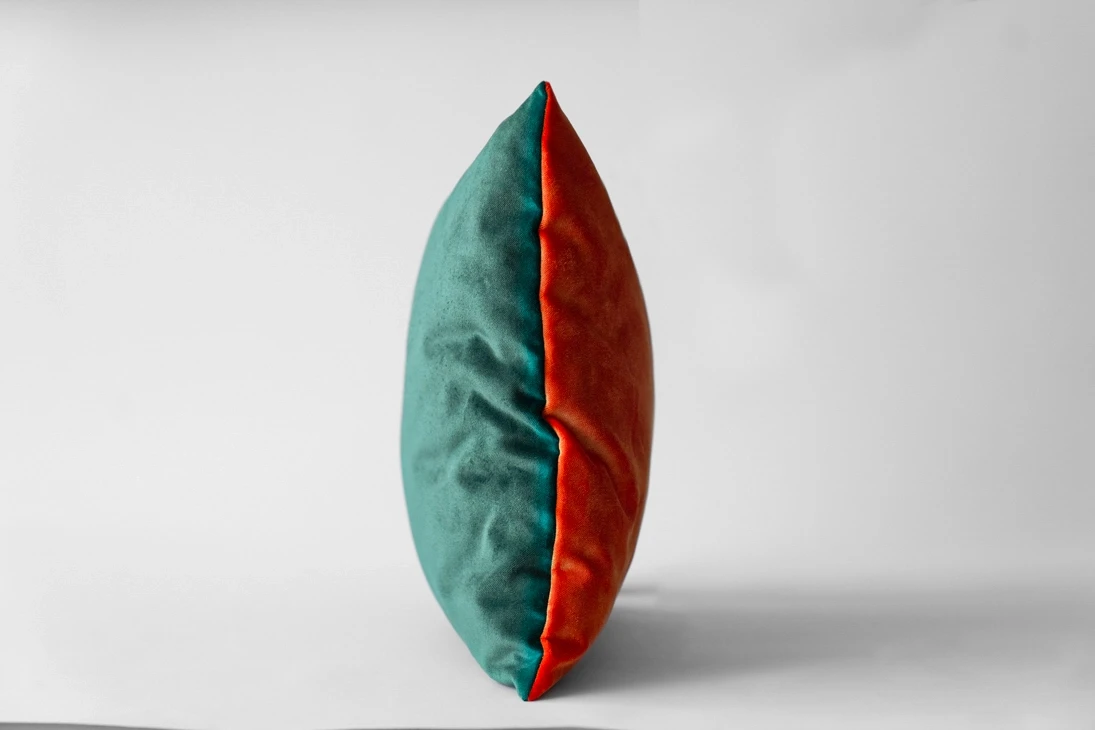 Yeşil-Turuncu Çift Taraflı Kadife Kırlent Kılıfı