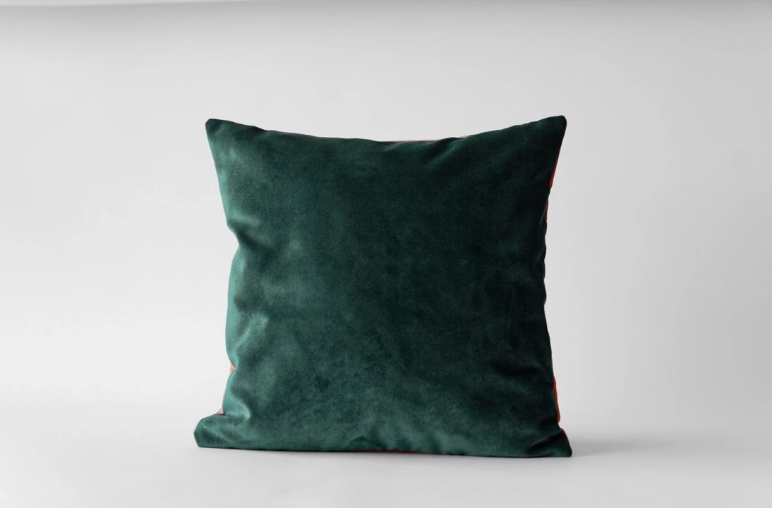 Yeşil-Turuncu Çift Taraflı Kadife Kırlent Kılıfı