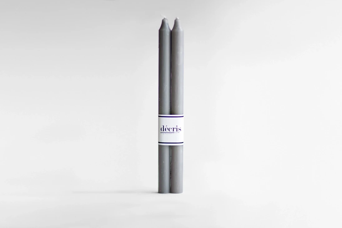 2li Konik Gri Şamdan Mum 29 cm